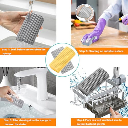 6-Pack Damp Clean Duster Sponge,Magic Sponge Eraser for Housekeeping,Reusable Cleaning Sponge for Blinds,Vents,Mirrors,Glass, Baseboards,Window Track Grooves and Railings (Yellow) - color: Yellow