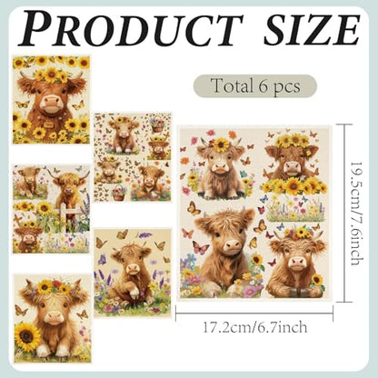 CREATCABIN Swedish Dishcloths for Kitchen 6Pcs Floral Cow Swedish Dish Cloths Reusable Washable Absorbent Dish Towel Rags Cellulose Cleaning Sponge Cloth No Odor for Home Table Cattle 6.7x7.6 Inch - style: Cow