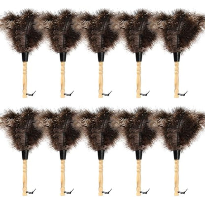 Ostrich Feather Duster 14 inch Fluffy Natural Genuine Ostrich Feathers with Wooden Handle and Eco-Friendly Reusable Handheld Ostrich Feather Duster for Cleaning Supplies(10PCS) - color: Model-14“-brown-10 Pieces