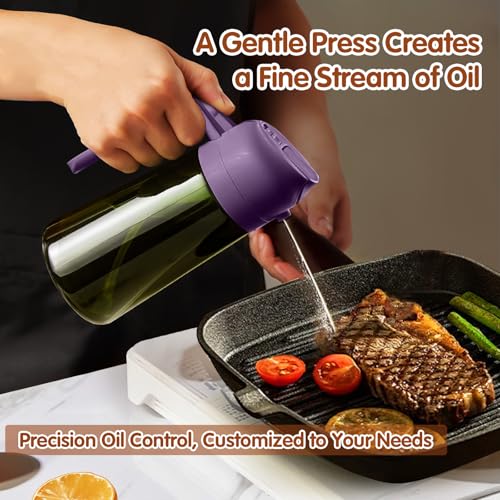 YARRAMATE 2Pcs 16oz/470ml Dark Green Oil Sprayer for Cooking with Stickers, Food-grade Premium 2 in 1 Olive Oil Dispenser Bottle for Kitchen Gadgets, Air Fryer, Salad, Frying, BBQ (Black&Purple) - color: 17_2Pcs Black&Purple