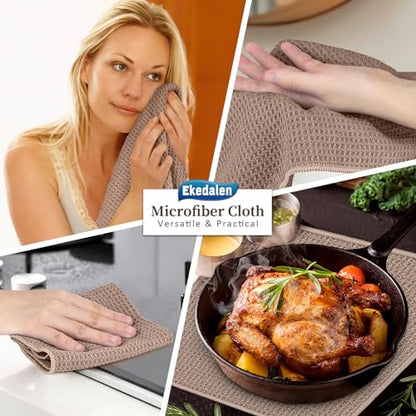 Microfiber Cleaning Cloth Waffle Weave for Dusting Absorbent Towel Quick Drying Dust Rags Household Kitchen, Lint Free Streak Free, 6 Pack,12 x 12 Inches, Khaki - color: Khaki, 12 X 12 Inch