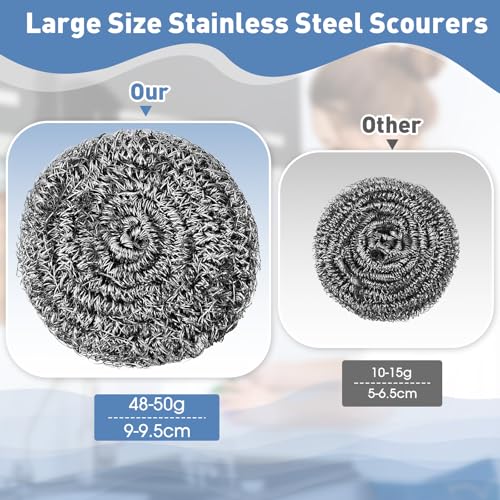 Roshtia 72 Pcs Stainless Steel Scrubber Bulk Large Steel Wool Scrubber 50 Gram Stainless Scourers Sponges Scouring Pads for Cleaning Dishes, Stoves, Pots, Pan, Cooker Hoods