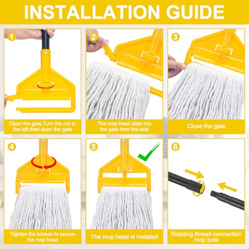 KeFanta 2 Pack Commercial Mop Heavy Duty Industrial Mops,60 inch Long Handle with Looped-End String Cotton Wet Mop Head Replacement for House,Kitchen,Laminate,Tile,Vinyl,Hardwood Floor Cleaning - size: Large