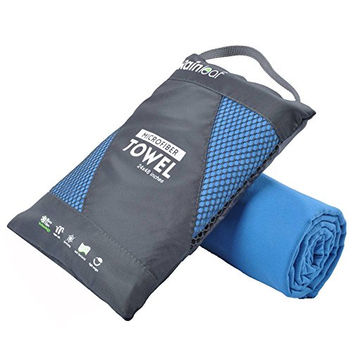 Rainleaf Microfiber Towel Perfect Travel & Gym & Camping Towel. Quick Dry - Super Absorbent - Ultra Compact - Lightweight. Suitable for Trip, Beach, Shower, Backpacking, Pool - color: Blue, size: 60.00" x 30.00"