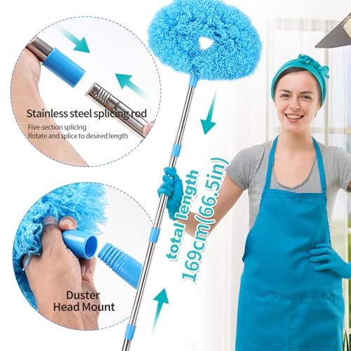 Ceiling Fan Cleaner Duster Reusable Microfiber Removable Duster with Extension Pole Adjusts 12 to 71 Inch for Cleaning Walls Bookshelves Furniture Door Window Top (Blue) - size: 12-71inch-7pcs