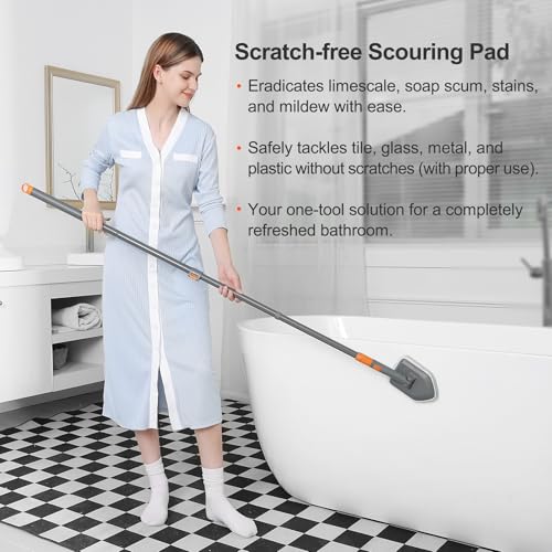 CLEANHOME Tile Tub Scrubber Brush with 3 Different Function Cleaning Heads and 56" Extendable Long Handle-No Scratch Shower Scrubber for Cleaning Bathroom Kitchen Toilet Wall,Bathtub,Sink,Grey - color: Gray