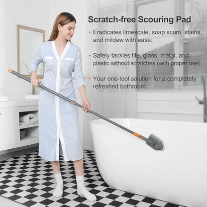 CLEANHOME Tile Tub Scrubber Brush with 3 Different Function Cleaning Heads and 56" Extendable Long Handle-No Scratch Shower Scrubber for Cleaning Bathroom Kitchen Toilet Wall,Bathtub,Sink,Grey - color: Gray