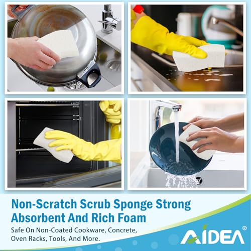 AIDEA Non-Scratch Scrub Sponge-6Count, Sponges Kitchen, Natural Sponge for Non-Stick Cookware, Cellulose Sponges for Dishes, Cleaning Power for Kitchen, Bathroom, Household - color: White