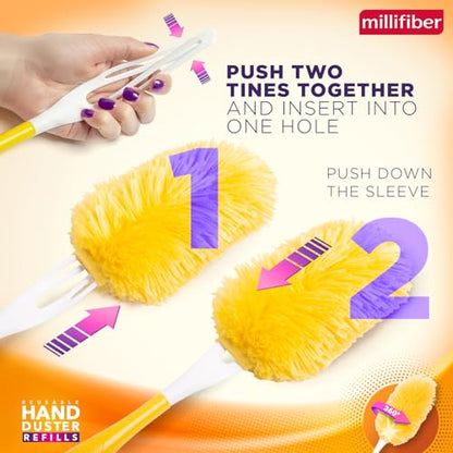 Millifiber 360° Reusable Duster Refills for Swiffer Hand Dusters (6-Pack) | Handle not included, microfiber duster covers, machine washable duster cleaning pads - size: 6 Count (Pack of 1)