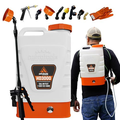 PetraTools 3 Gallon Battery Powered Backpack Sprayer in Lawn and Garden - HD3000 - Long Battery Life & Padded Straps for Comfort - Electric Sprayer w/ 7 Spray Nozzles & 80PSI (3 Gallon ProKit) - size: HD3000 ProKit (7 Nozzles)