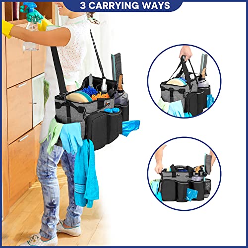 LoDrid Large Professional Cleaning Caddy with Detachable Divider, Supply Organizer with Handle and Shoulder Strap, Cleaning Bags for Housekeepers & Cleaners, Black - color: Black