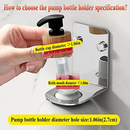 BiJun Soap Bottle Dispenser Holder Wall Mounted, Hand Pump Bottles Dispenser Stand Hanging Rack Shampoo Standing Shelf Storage Holder Bracket for Bathroom Kitchen (Silver 2 Pack) - color: Silver 2 Pack