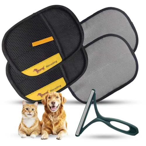 2-PCS Pet Hair Remover Gloves with A Hair/Lint Removal Tool, Reusable Magic Brush Pet Hair Removal Glove for Dogs & Cats, Remove Dog/Cat Hair from Couch, Carpet, Car Seat.