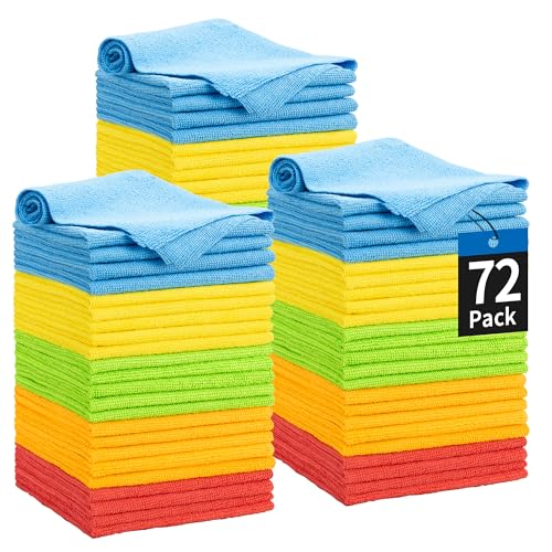 Microfiber Towels for Cars, 72 Pack Microfiber Cleaning Cloths, 11.5"*11.5" Cleaning Rags Towels Bulk Absorbent Lint-Free, All-Purpose for Bar, Office, Household Cleaning - color: Assorted, style: 72 Pack