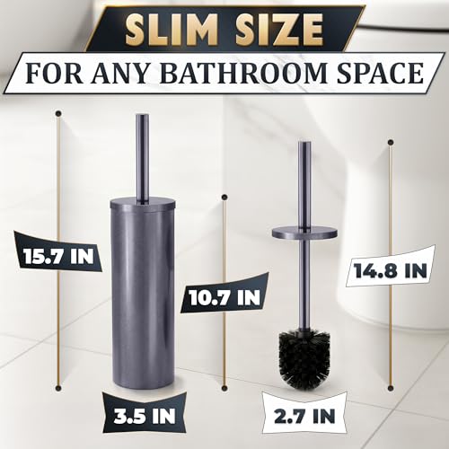 Graphite Metallic Stainless Steel Toilet Brush and Holder Set - Toilet Bowl Brush and Holder with Splash Cover, Sturdy Bristles, Corrosion & Scratch Resistant - Elegant Design, Effective Deep Cleaning - color: Graphite