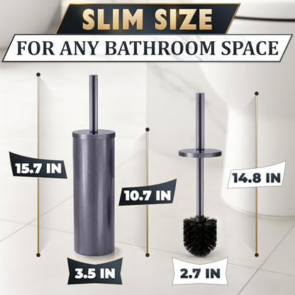 Graphite Metallic Stainless Steel Toilet Brush and Holder Set - Toilet Bowl Brush and Holder with Splash Cover, Sturdy Bristles, Corrosion & Scratch Resistant - Elegant Design, Effective Deep Cleaning - color: Graphite