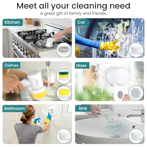 VIMALIFE Electric Spin Scrubber, Cordless Bathroom Scrubber IPX6 Waterproof with 5 Replaceable Heads, Power Scrub Brush for Shower, Tiles, Kitchen Scrub Brush for Cleaning