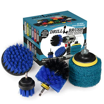 3 Uniquely Shaped Blue Medium Stiffness Brushes and 3 Blue Pads - Boat Cleaning Kit - Marine Vessels - Kayak Scrubber - Pool Cleaner Set - Hull Cleaning - All Purpose Scrubbing Brushes - color: Blue