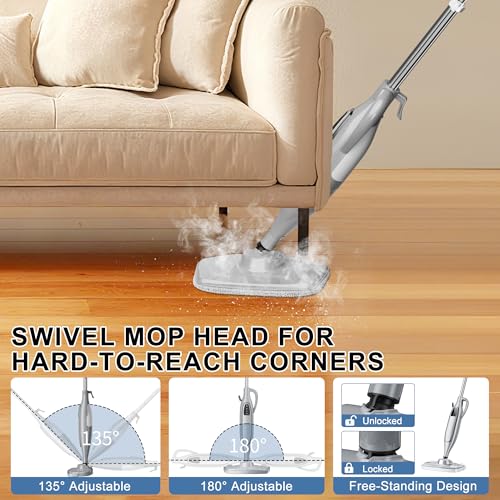 Steam Mop, 11-in-1 Powerful Handheld Steam Cleaner with 11.8 OZ Removable Tank, Detachable Steam Mops for Floor Cleaning with 23FT Power Cord, MultiPurpose Steamer for Hardwood Tile Carpets Furniture