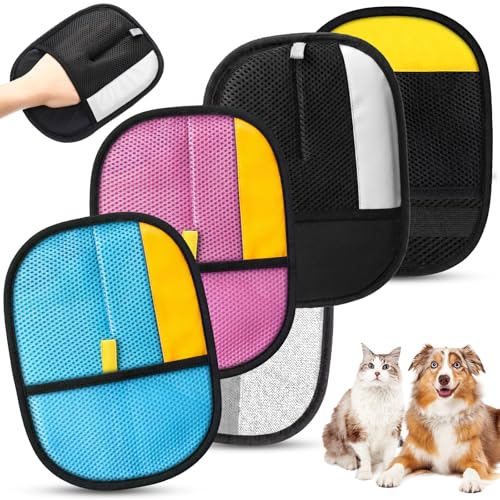 4 Pcs Pet Hair Removal Gloves for Dogs Cats Reusable Electrostatic Fur Remover Tool Mitt Grooming Glove for Sofa Couch Carpet Clothing Car Seat Washable Large Size Thickened
