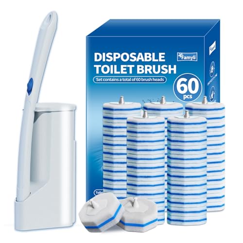 Disposable Toilet Brush Set with 60 Replacement Heads, Toilet Cleaning Replacement Pads, Starter Kit with Storage Case for Deep Cleaning and Hygienic Bathroom Maintenance