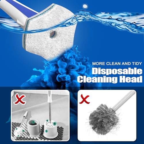 JEHONN Disposable Toilet Brush with 48 Wand Cleaner Refills, Wall Mounted Toilet Bowl Brush Holder Set, Bathroom Cleaning System for Sink Bathtub Wash Basin (Blue) - color: Blue