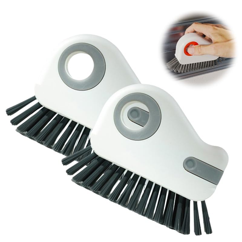 2 in 1 Groove Cleaning Brush, 2025 New Window Track Cleaning Tools, Multifunctional Bristle Crevice Brush with Hidden Scraper for Sliding Door Track Window Seal (Gray 2pcs) - color: Gray 2pcs