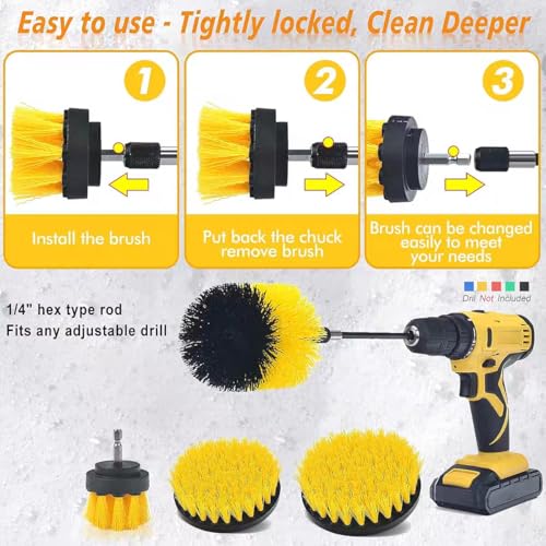 7-Piece Drill Brush Attachment Set, Multi-Purpose Power Scrubber Kit with Extension Rod – Nylon Bristle Brushes for Car, Bathroom, Tile, Grout Cleaning (Fits Most Handheld Drills)