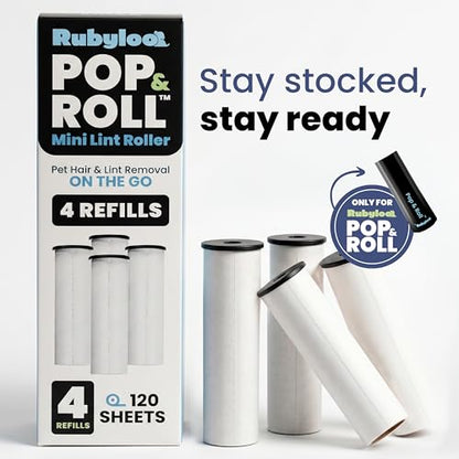 Mini Lint Roller for Pet Hair 4 Refills Pack - Replacement Rolls Compatible Only with Pop & Roll Retractable Travel Lint Roller, Sticky Dog & Cat Hair Remover for Clothes - size: Refills Only (4 Pack)