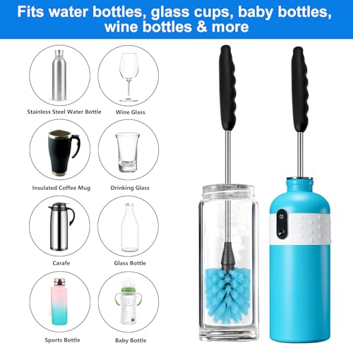 Bottle Brush,15-inch Long, Bottle Brush Cleaner, Bottle Scrubber, Kitchen Scrub Brush Suitable for Water Bottles, Cups, Glasses, Baby Bottles, Wine Glasses, (1, Blue) - color: Blue
