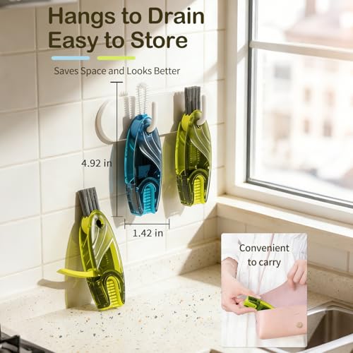 3 in 1 Cup Lid Gap Cleaning Brush Set, 2PCS Multifunctional Bottle Cleaning Brush for Bottle Gaps Bottle Cleaner Home Kitchen Cleaning Tools, Green&Blue - color: Green&blue
