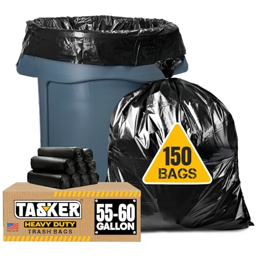 Tasker 55-60 Gallon Trash Bags Heavy Duty | Mega ValuePack 150 Bags | Large Black Garbage Bags | for Office, Commercial, Outdoor, Lawn, and Leaf - size: 150 Count (Pack of 1)
