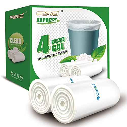 FORID Clear Small Trash Bags, 4 Gallon Garbage Bags, Wastebasket Bin Liners 110 Count Plastic Trash Bags for Bathroom Bedroom Office Trash Can 15 Liters - Durable & Thick Trash Bag - size: 110 Count (Pack of 1), style: Clear 4 Gal