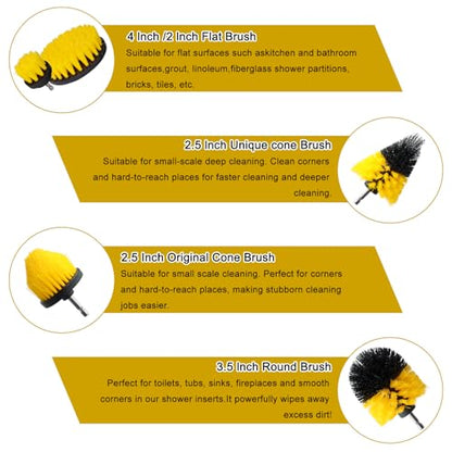 18 Pcs Drill Brush Attachments Set,Power Cleaning Scrub Brushes with Extend Long Attachment,Grout Cleaner for Tile Floors,Car Detailing, Carpet, Tile Grout, Sinks (18)