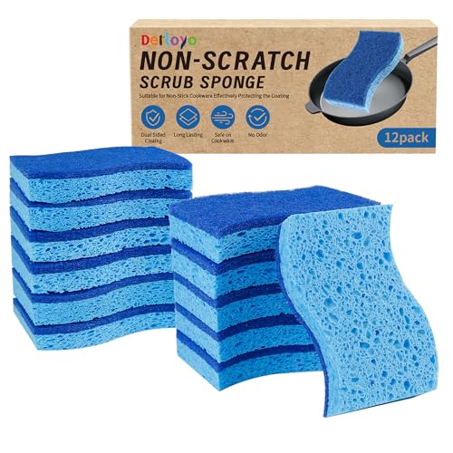 12 Count Non-Scratch Dish Sponges Kitchen, Long Lasting Cleaning Sponges for Dishes,Dual Sided Kitchen Sponges, Cleans Fast Without Scratching, Easy to Dry and Reusable-Blue - color: Blue-12