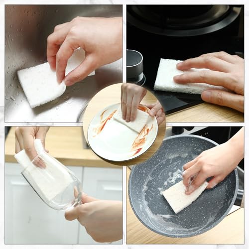 Zhengmy 100 Pieces Sponges Bulk Sponges Kitchen Compressed Sponge Natural Dish Sponge Compressed Wood Pulp Cleaning Without Scratching for Kitchen Bathroom, 3.9 x 2.4 x 0.12 Inch (White) - color: White