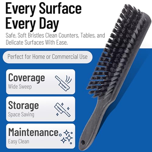 SPARTA 8 Inch Soft Counter Brush with Polyester Bristles and 5 Inch Handle, Color Coded Handheld Broom for Tables Countertops and Foodservice Surfaces, 13 Inch Overall Length, Black, Pack of 6 - color: Black