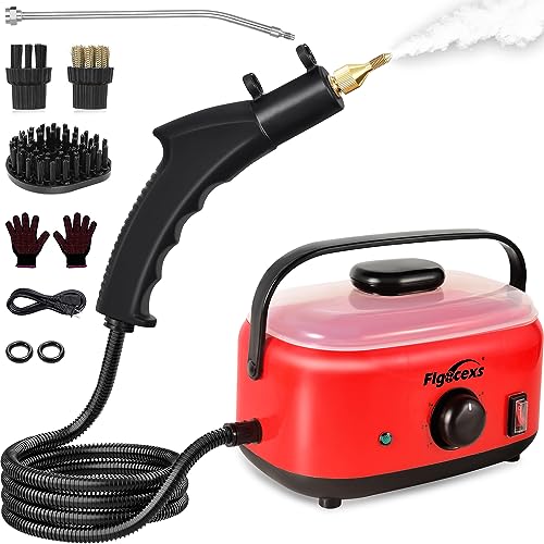 Flgocexs Handheld Steam Cleaner,2500W High Temperature High Pressure Steam Cleaner with 3 Brush Heads, Portable Steam Cleaner with 1.5L Tank For Car Detailing Kitchen Bathroom Floors - color: Red