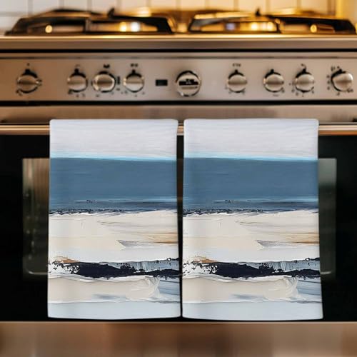Blue Beige Black Kitchen Towels Set of 4, Ultra Absorbent Dish Towels Quick Drying Microfiber Hand Towel Decorative Modern Oil Painting Art Tea Towel Dishcloths for Kitchen Cleaning 18"x28" - size: 4 Pack