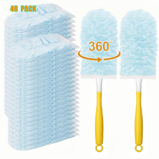 40 Count Duster Refills for Swiffe Duster,360° Heavy Duty Duster Refills, Disposable Microfiber Duster for Cleaning Dusting Furniture Blind Ceiling Fan (40 Count Refills+2 Handle)