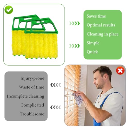 DXNQ 2 PCS Blind Cleaner Duster Tool, Window Venetian Hand-held 7 Finger Dusting Cleaner Brush, Blinds Cleaning Brush Tool for Window Shutters Air Conditioner, Car Accessories (Green) - color: Green, 2pcs