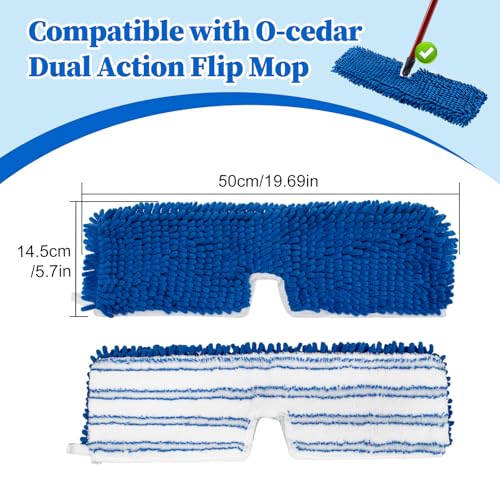 3 Pack Mop Heads Replacements for Ocedar Dual-Action Flip Mop, Spin Mop Replace Heads with Microfiber&Chenille Mop Refills Double Sided for All Floor Dry/Wet Use,Machine Washable,Reusable Mop Pads - color: 3 Pack Blue Chenille Flip Mop Pads