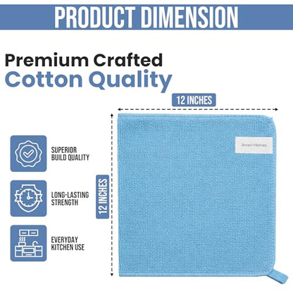 Ameri-Homes Microfiber Cleaning Cloths 12 x 12 Inches, 400 GSM Ultra Soft, Lint-Free & Scratch-Free, Highly Absorbent Towels for Car, Kitchen, Glass & Home Cleaning, Pack of 6 (Blue) - color: Blue