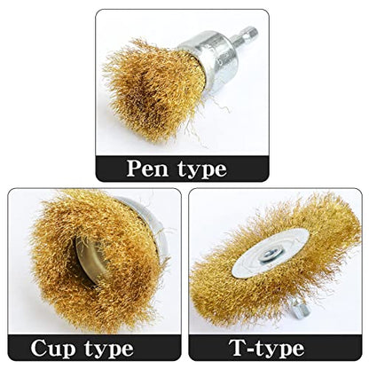 6PCS Brass Wire Wheel Brush Kit for Drill,Crimped Cup Brush with 1/4-Inch Shank,0.13mm True Brass Wire Brushes for Use in Machines