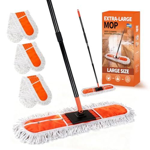 36" Large Commercial Dust Mops for Industrial Floor ，Marble, Laminate,Tile,Concrete,Garage. Janitor Broom Wide Dry mop for Hardwood ,Heavy Duty Long Handle Hotel Gym Household Cleaning Supplies