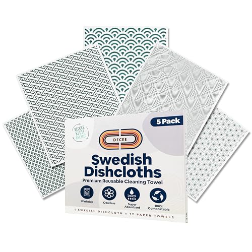 DECEE Swedish Dishcloths (Monochrome), 5 Pack Reusable Paper Towels, Non-Scratch Swedish Dish Towels for Kitchen, Super Absorbent Cellulose Dish Cloths, No Odor Cleaning Rags - color: Monochrome