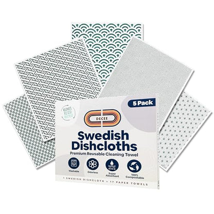 DECEE Swedish Dishcloths (Monochrome), 5 Pack Reusable Paper Towels, Non-Scratch Swedish Dish Towels for Kitchen, Super Absorbent Cellulose Dish Cloths, No Odor Cleaning Rags - color: Monochrome
