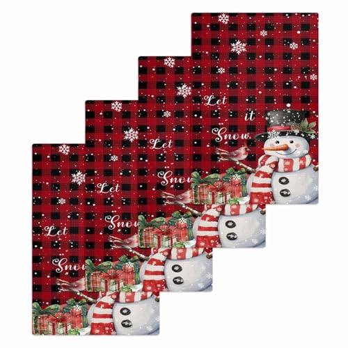 Buffalo Christmas Hand Towels Set, Waffle Weave Kitchen Towels 4 Pieces, Red Snowman Snowflake Microfiber Hair Face Bath Tea Towel Absorbent Quick Drying Cleaning Dish Cloths, 15.7"x23.6" - color: Red Black, size: 4PCS,15.7"x23.6"