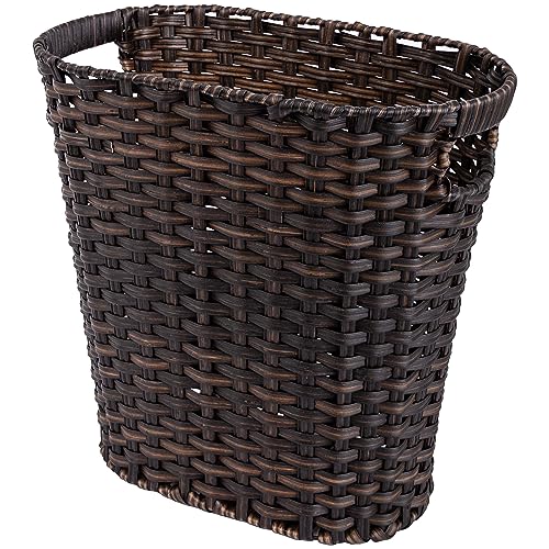 GRANNY SAYS Wicker Trash Can, Bathroom Trash Can with Handles, Wicker Waste Basket for Bathroom, Waste Basket for Bedroom, Decorative Wicker Wastebasket, 15 Liters/4 Gallons, 1-Pack Dark Brown - color: Dark Brown, size: Rectangular - 13"L x 7½"W x 12¼"H