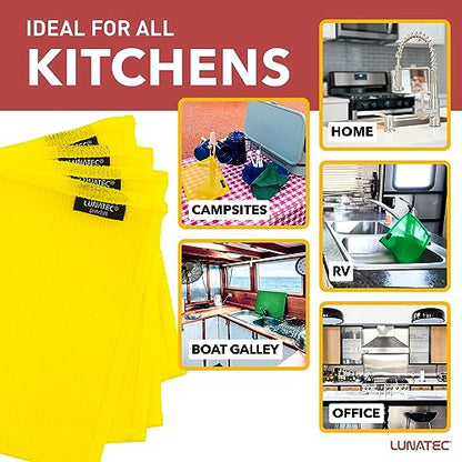 Lunatec Odor-Free Kitchen Dishcloths. A Scrubber and scouring pad for All Surfaces. (4-Pack) - color: Lemon